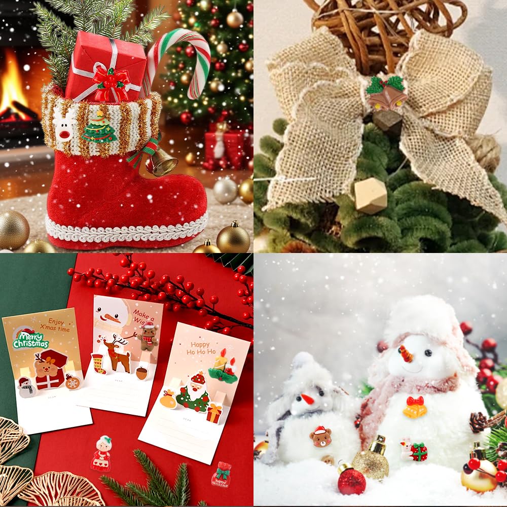 Vellibring 120PCS Christmas Cute Resin Flatback Slime Charms，60 Styles Bulk Christmas Cartoon Making Kit Decorations for Holiday DIY Craft Phone Cases Nails Scrapbooking