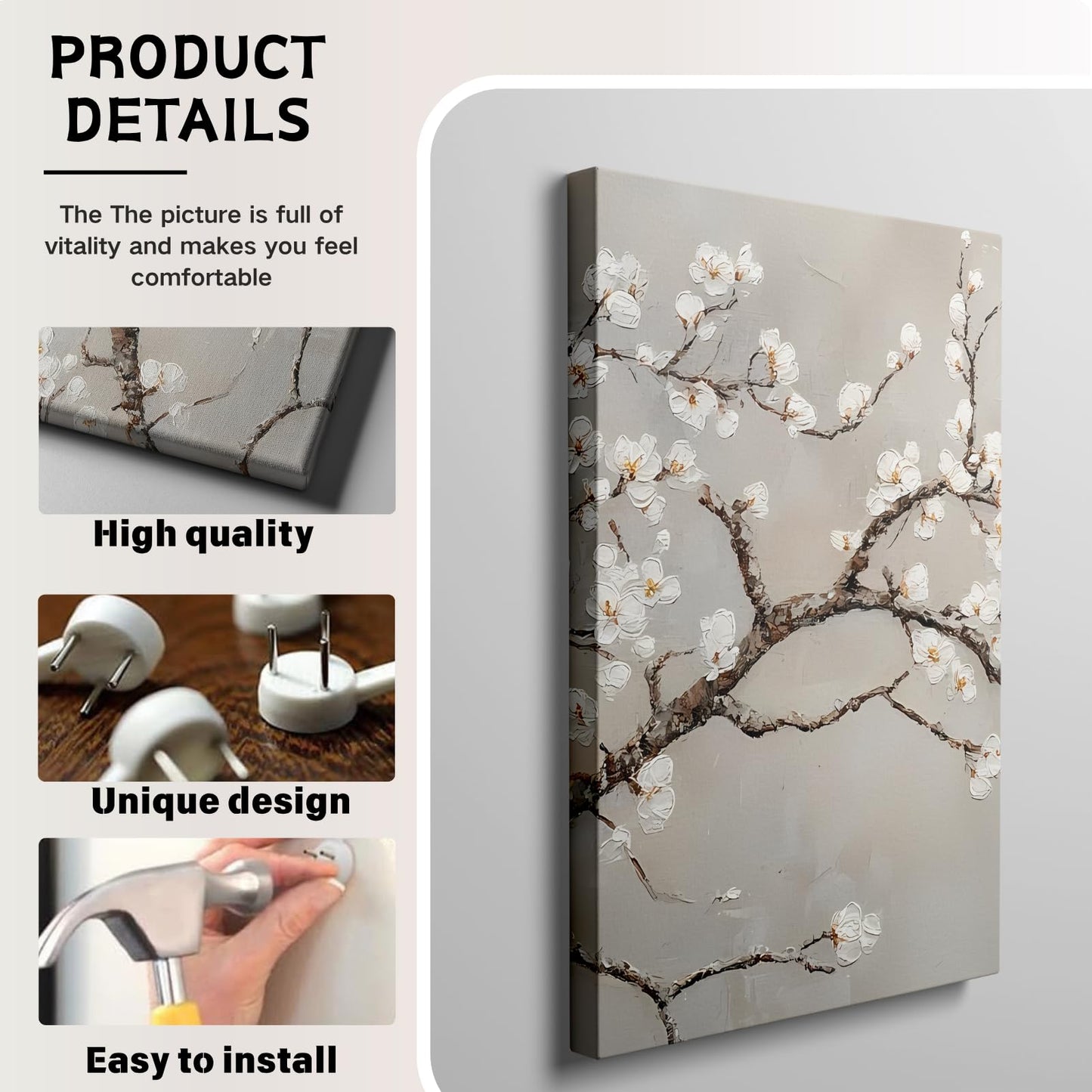 Wivsev Plum Blossom Wall Decor,Plum Blossom Canvas Wall Art,Beige Wall Art,Abstract Tree Print,Tree Wall Decor for Bedroom,Livingroom,Office (24" x 36" x 3 pcs)
