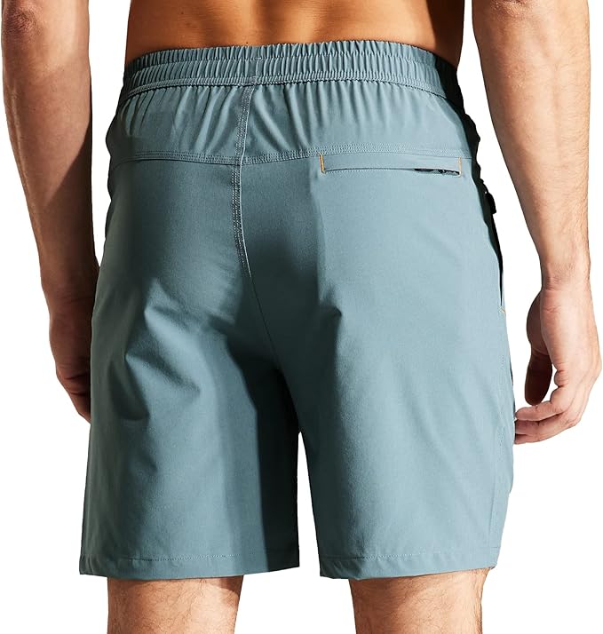 MIER Men's Quick Dry Running Shorts with Zipper Pocket, Elastic Waist Athletic Workout Exercise Fitness Shorts, 7 Inch