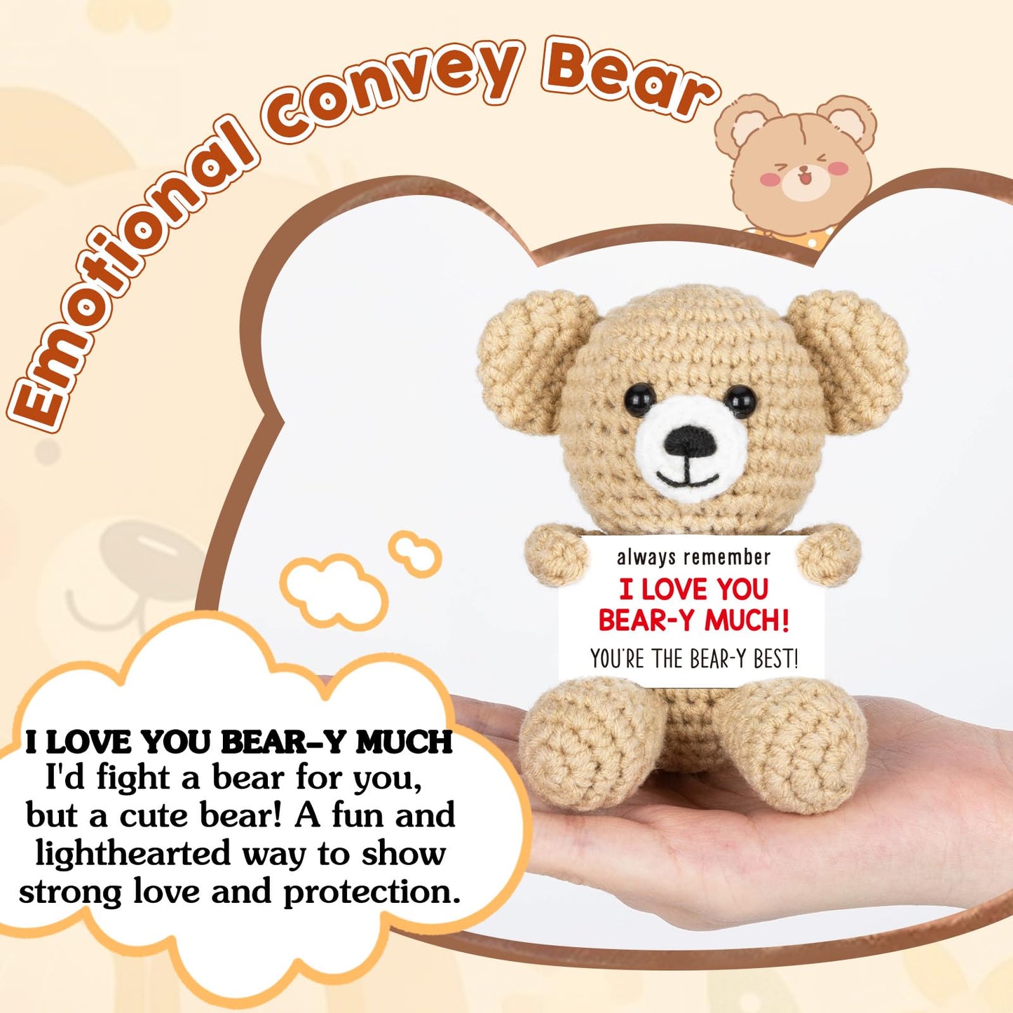 WELLBANEE Mini Crochet Bear Gifts for Her Him, Wife Husband Girlfriend Boyfriend I Love You Gift, Crochet Stuffed Animal, Anniversary Birthday Gifts, Handmade Bear Small Stuff Things