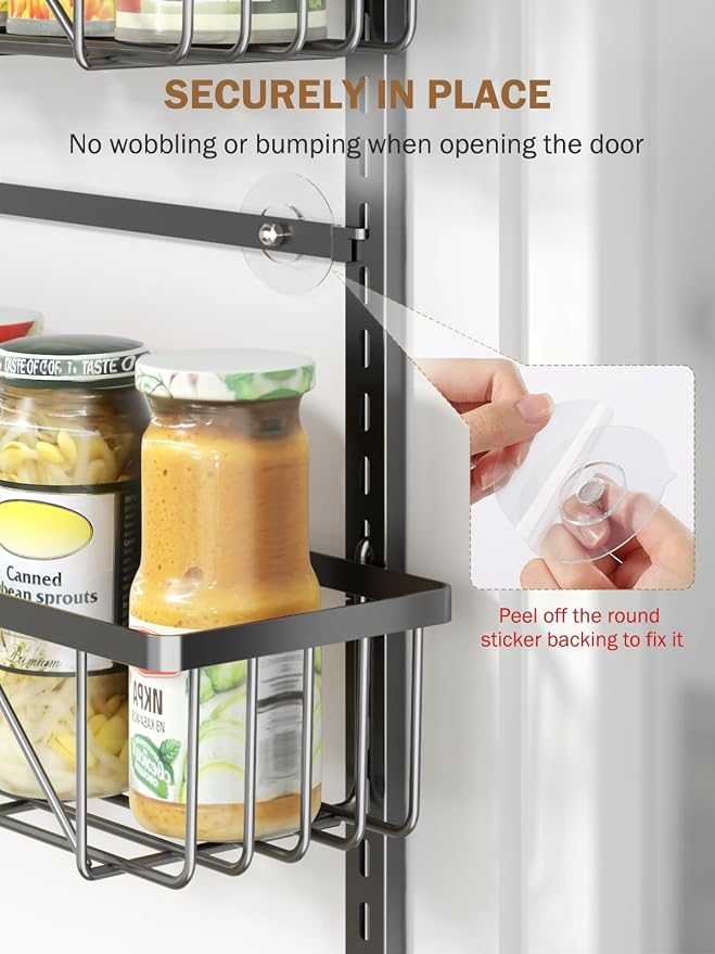 Delamu Adjustable Narrow Over the Door Pantry Organizer, 9-Tier Metal Pantry Organization and Storage for Kitchen, Hanging Spice Rack Seasoning Shelves, Cabinet Door Organizer for Easy Install, 12.5"