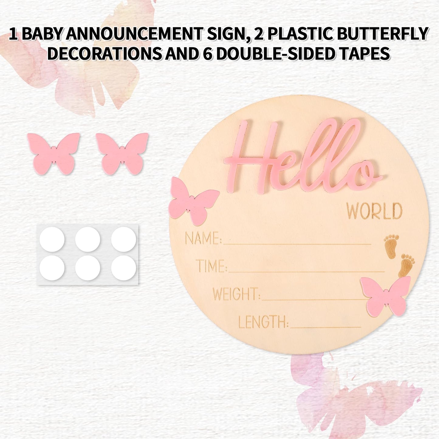 Baby Announcement Board, Wooden Hello World Welcome Newborn Plaque Baby Birth Name Sign Board for New Born Boys Girls Photo Props Hospital Nursery Home