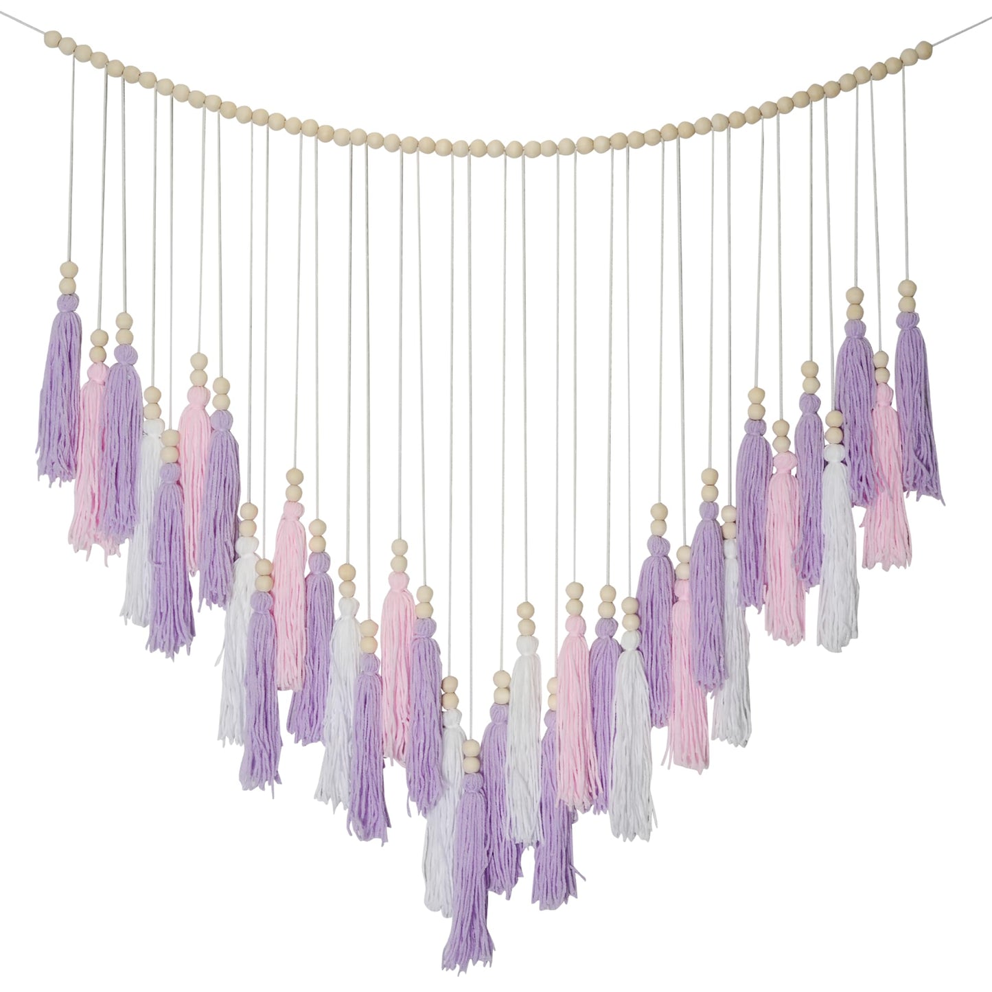 Pink & Purple Macrame Hanging Boho Wall décor, Purple Wall Decor for Bedroom Living Room Girls Room Nursery Large Tassel Hanging with Wood Beads 41" W x 32" H