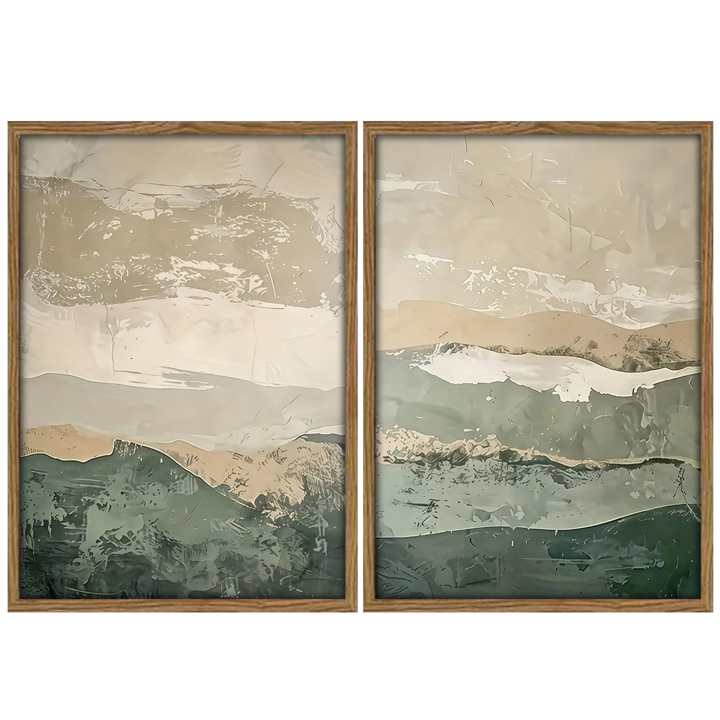 Framed 2Pcs Green Abstract Wall Art with Wood Frame Rustic Landscape Canvas Print Earth Tones Farmhouse Painting Picture Wall Decor for Living Room Bedroom Office12x16 Inches