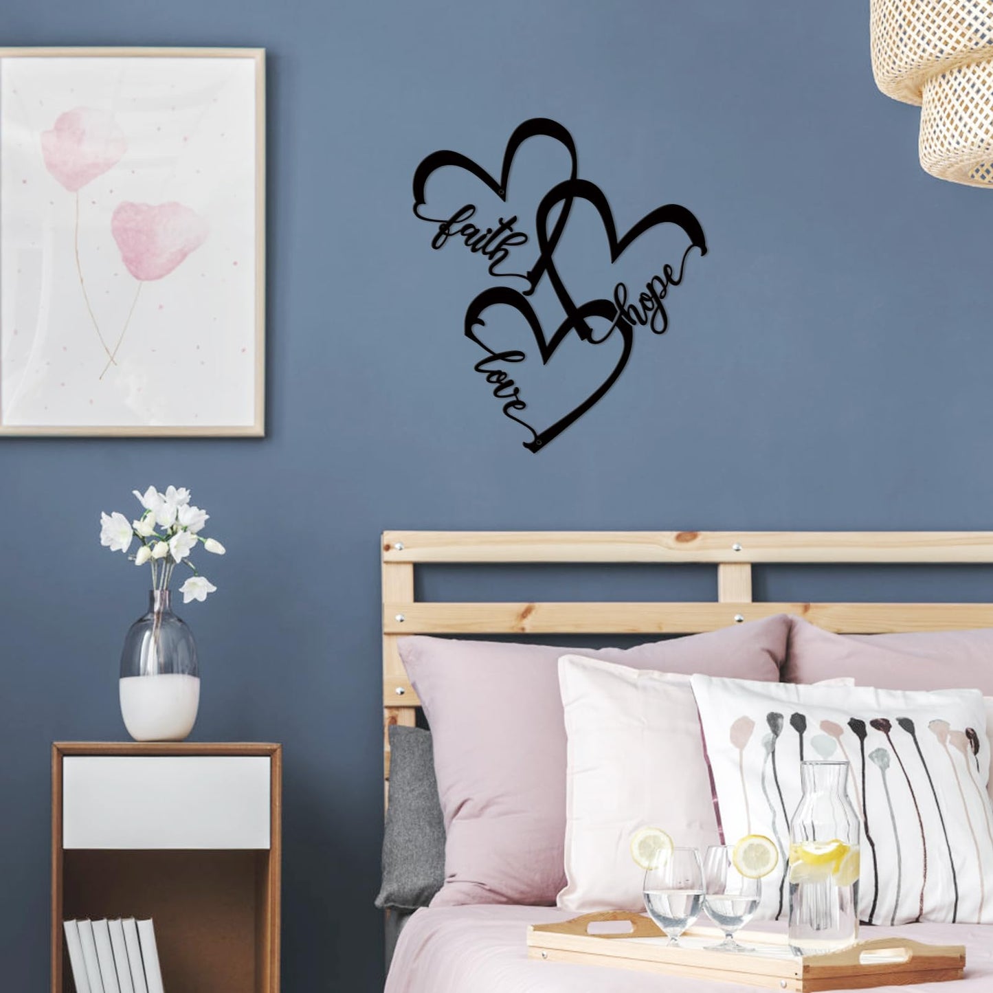 ShxTrade Metal Heart Wall Art Decor,Black Faith Hope Love Metal Sign Rustic Farmhouse Family Wall Sculpture Hanging for Home Living Room Bedroom Wedding Decoration