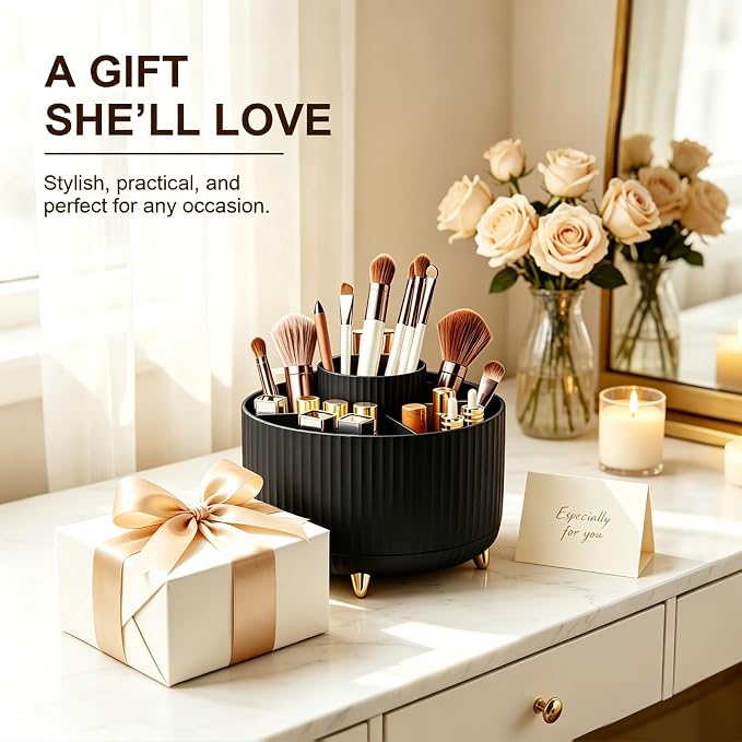 360° Rotating Makeup Brush Holder Organizer, Makeup Organizers Countertop, Makeup Organization and Skincare Storage for Vanity, Desktop, Bathroom