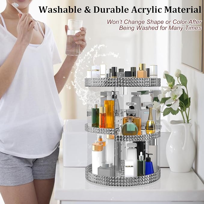 Awenia Makeup Organizer 360-Degree Rotating, Adjustable Makeup Storage, 7 Layers Large Capacity Cosmetic Storage Unit, Fits Different Types of Cosmetics and Accessories, Plus Size(Gray)