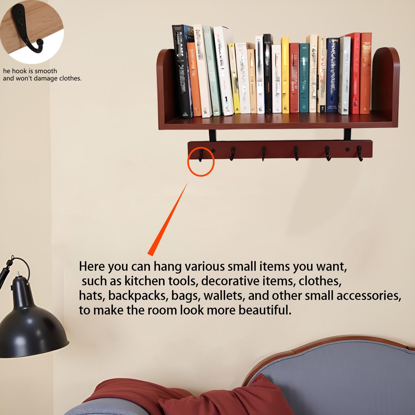RichArrive Selling at a Loss Promotion,Wooden Shelf with Hooks - Multipurpose Organizer for Kitchen, Books, Kitchen Shelf - Wall Mounted Natural Wood Storage Rack for Home，Floating Book Shelves