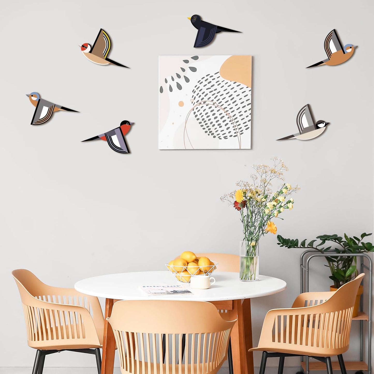 Wesiti 6 Pcs Wooden Bird Wall Art Rustic Farmhouse Flying Bird Art Wall Decor Geometric Scandinavian Home Decor for Living Room Bedroom Gift