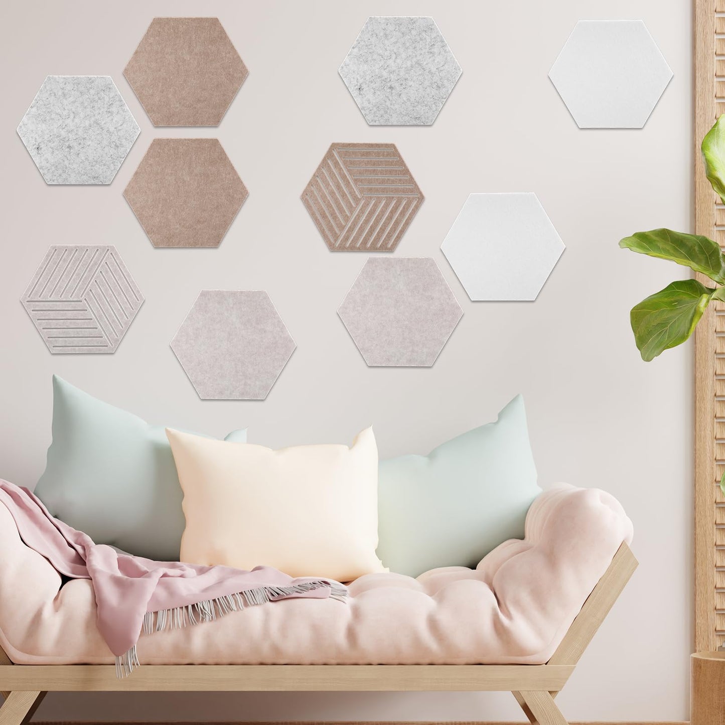 10 Pcs Hexagon Cork Board Tiles 12'' Medium Hexagon Cork Bulletin Boards for Walls Decor, Felt Board Tiles with 20 Clear Push Pins for Office Home Classroom Photos DIY Decor