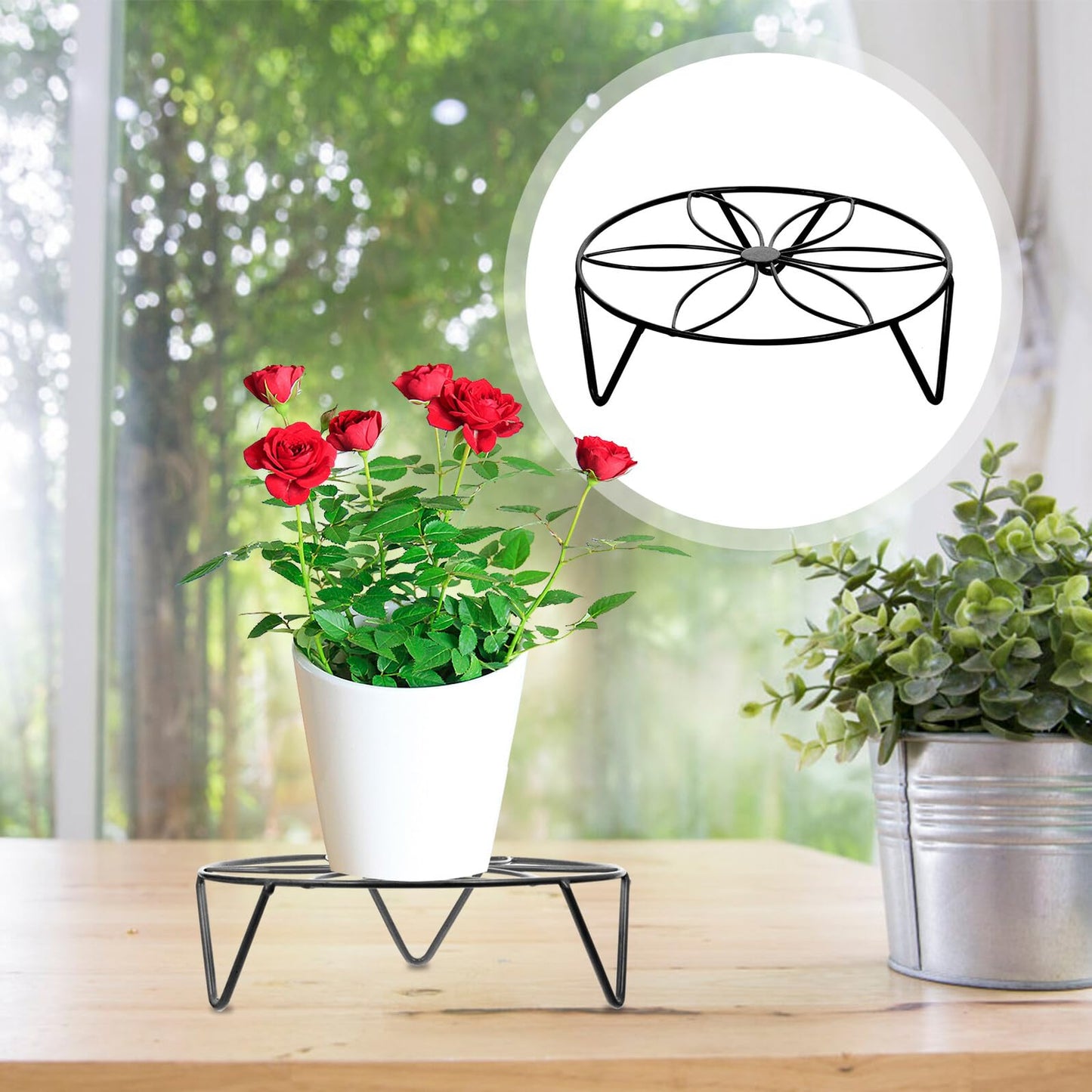 ARTIBETTER Iron Flower Stand and Plant Shelf for Indoor Outdoor Use, Black Metal Decorative Flowerpot Rack, Floor Balcony Garden Plant Holder, Heavy Duty Iron Flower Shelf