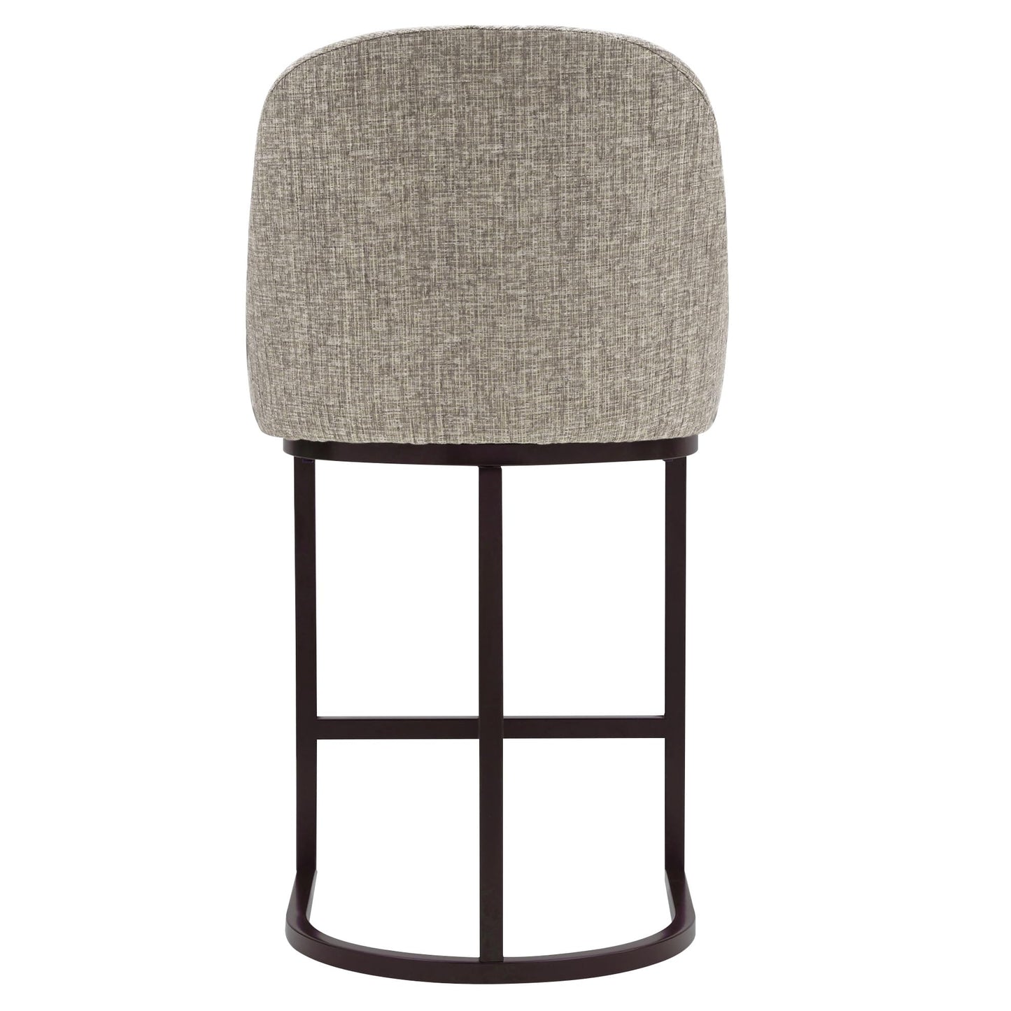 Leick Home 214965 Barrelback Counter Stool with Metal Base, Set of 4, for Elevated Kitchen Counters, High Top Tables, and Bars, Modern Gray Linen Seat and Brown Metal Base