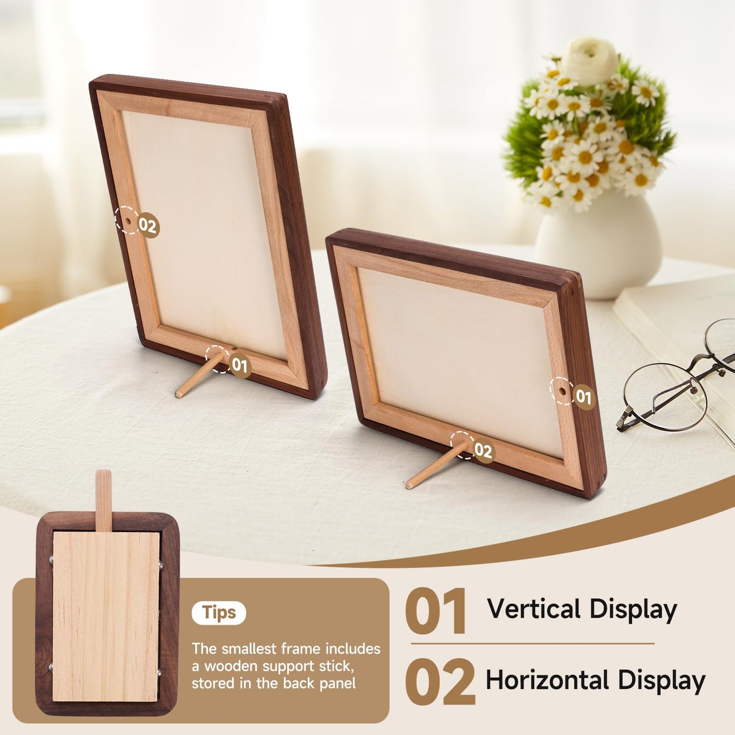 3Liangthings Solid Walnut Picture Frame 4x6 5x7, Solid Wood Tabletop Photo Frame with Decorative Joinery Corners, Horizontal or Vertical Display (Walnut, For 4x6 / 5x7 Photo)