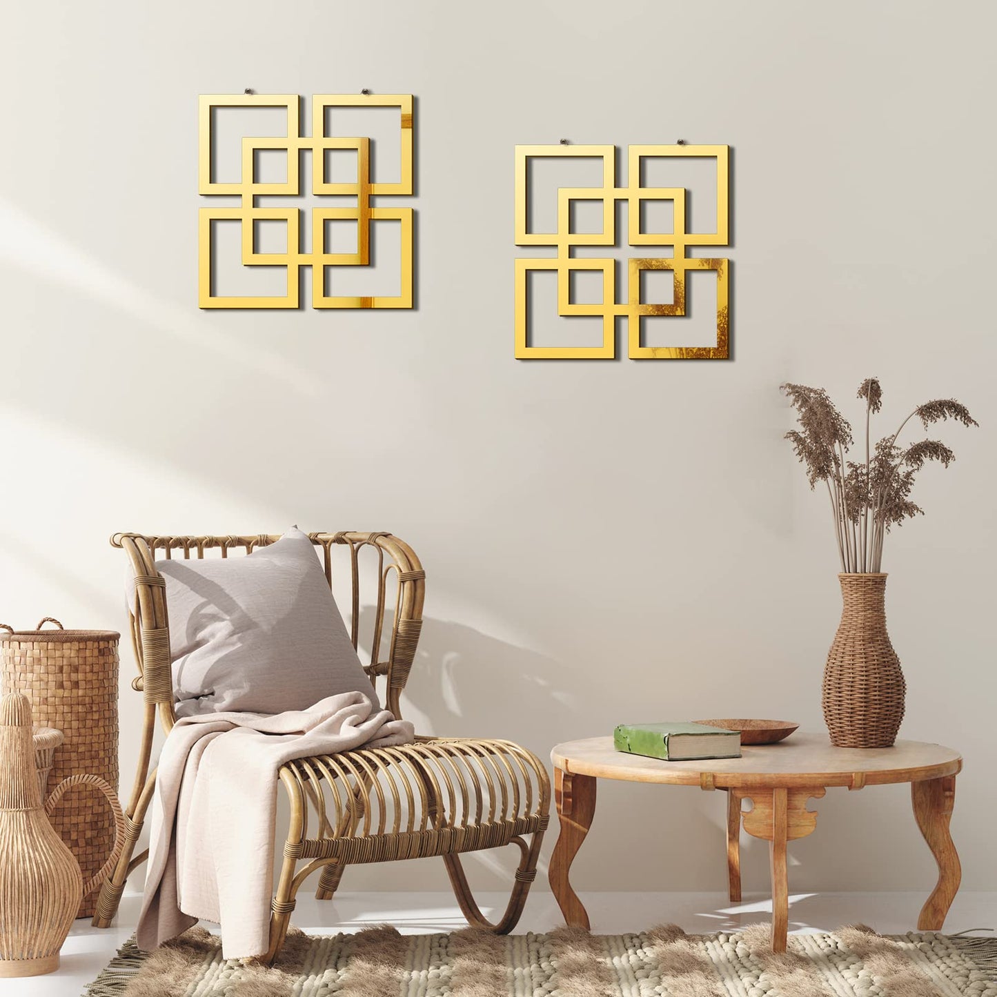 Weysat Wall Mount Home Mirror, 2 Pieces Silver Square Decorative Mirror for Bedroom, Living Room, Bathroom, 11.8 x 11.8 Inches(Gold,Mirrored)
