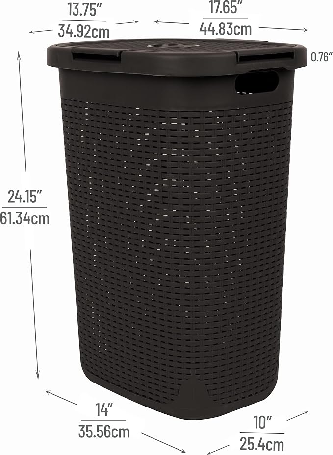 Mind Reader Slim Laundry Hamper with Lid, 60L Tall Clothes Basket, Narrow Tapered Design for Bathrooms, Closets and Laundry Rooms, Plastic, 2 Pack, Brown