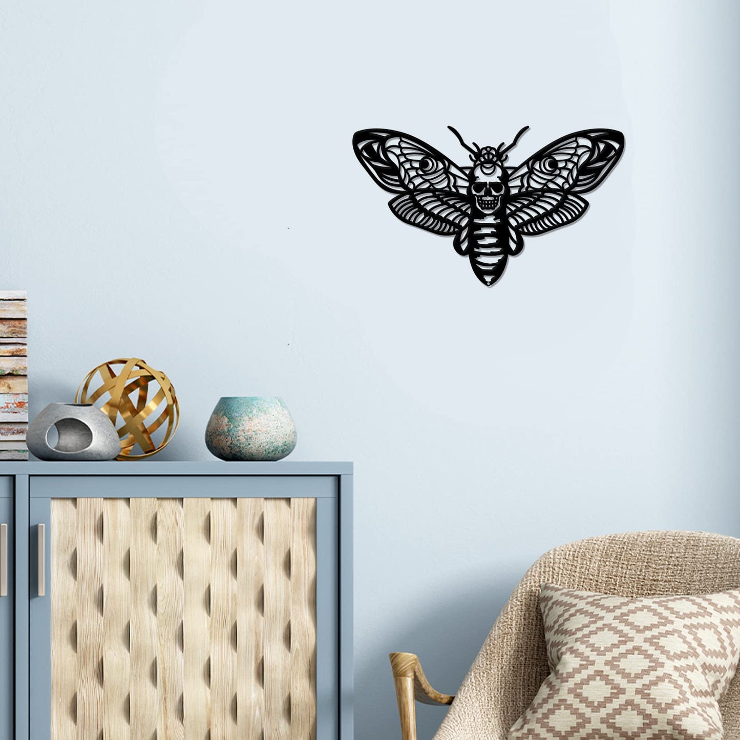 NBEADS Death Head Moth Metal Wall Decor, 6.9x11.8 Black Wall Hanging Decor Gothic Silhouette Wall Art for Bedroom Living Room Bathroom Office Garden Wall Decoration
