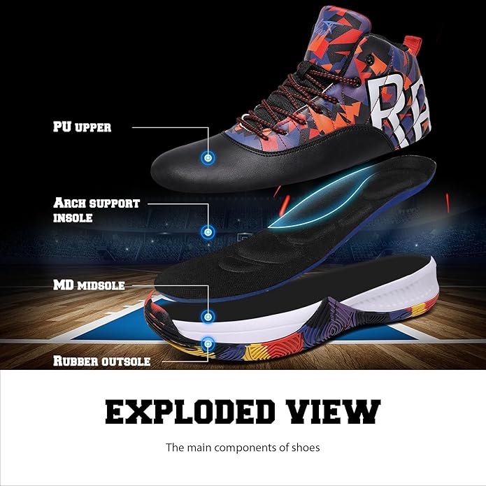 ASHION Mens Basketball Shoes High Top Streetball Lightweight Outdoor Sneakers Cushioning Shoes for Sport Athletic Fitness