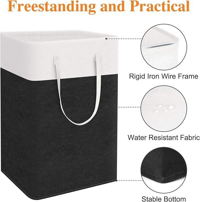 TasticTotes laundry basket 3-Pack, laundry hamper, Hamper with handles, collapsible laundry baskets, Waterproof dirty clothes hamper, Towel Storage for Home or Dorm, 75L-Black
