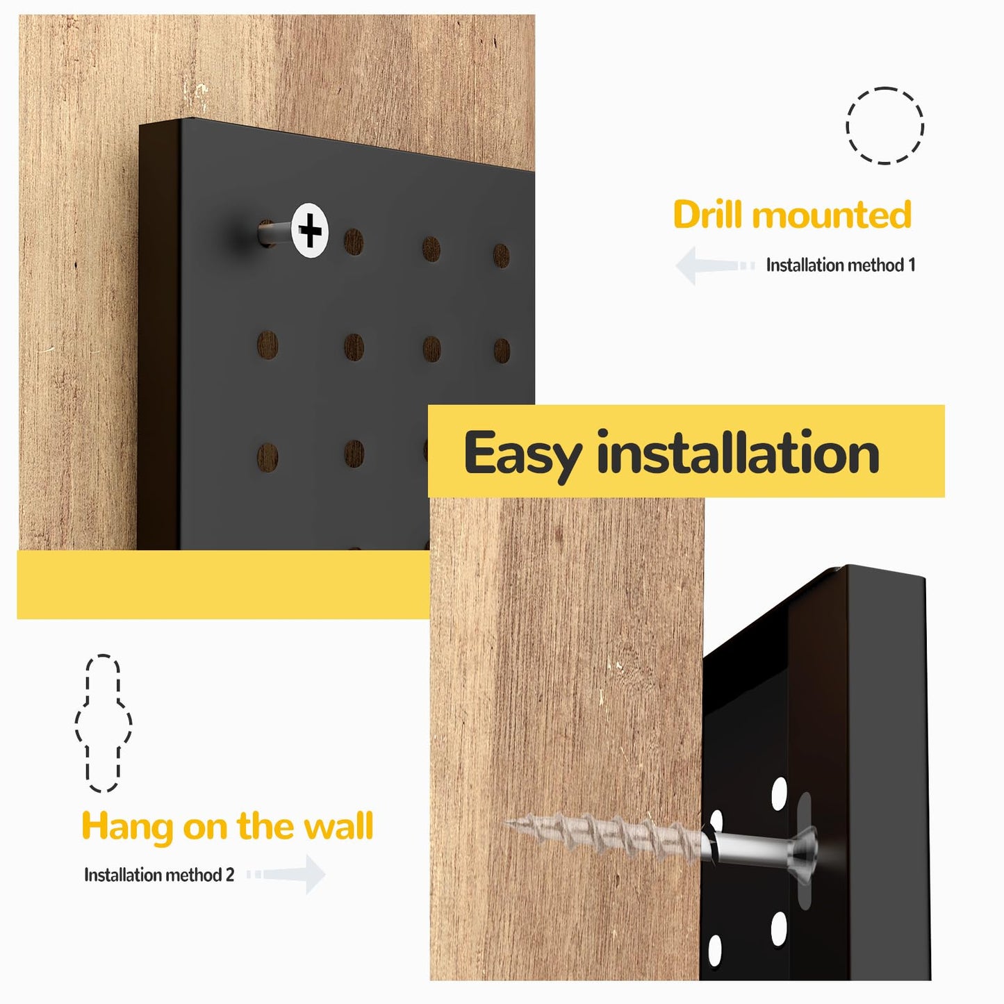 GEDELITE 74PCS Pegboard Wall Organizer, 4 Pack Metal Pegboard Panels with 70 Hooks, 32" x 24" or 64" x 12" Black Peg Board for Walls, Garage, Craft Room, Cold-Rolled Steel
