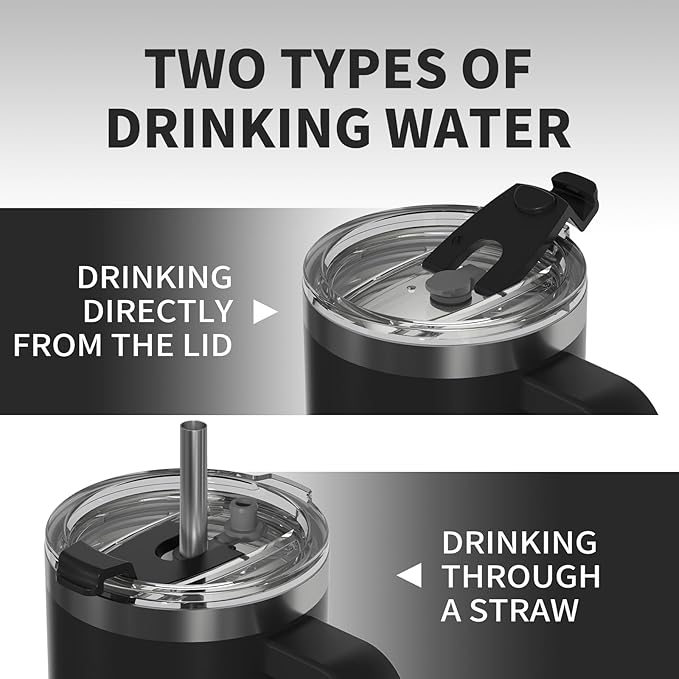 20 oz Tumbler with Handle,Tumbler with Lid and Straw,Double Wall Insulated Cup Stainless Steel Travel Mug(Cold for 34 Hours),Water Bottle for Iced Tea,Coffee,Cold Beverages(Black)