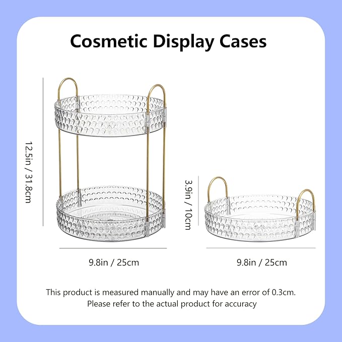 360° Rotating Makeup Organizer, 2-Tier Large Capacity Cosmetic Storage Rack for Bathroom Countertop & Vanity, Clear Acrylic Holder for Skincare, Perfume & Beauty Essentials