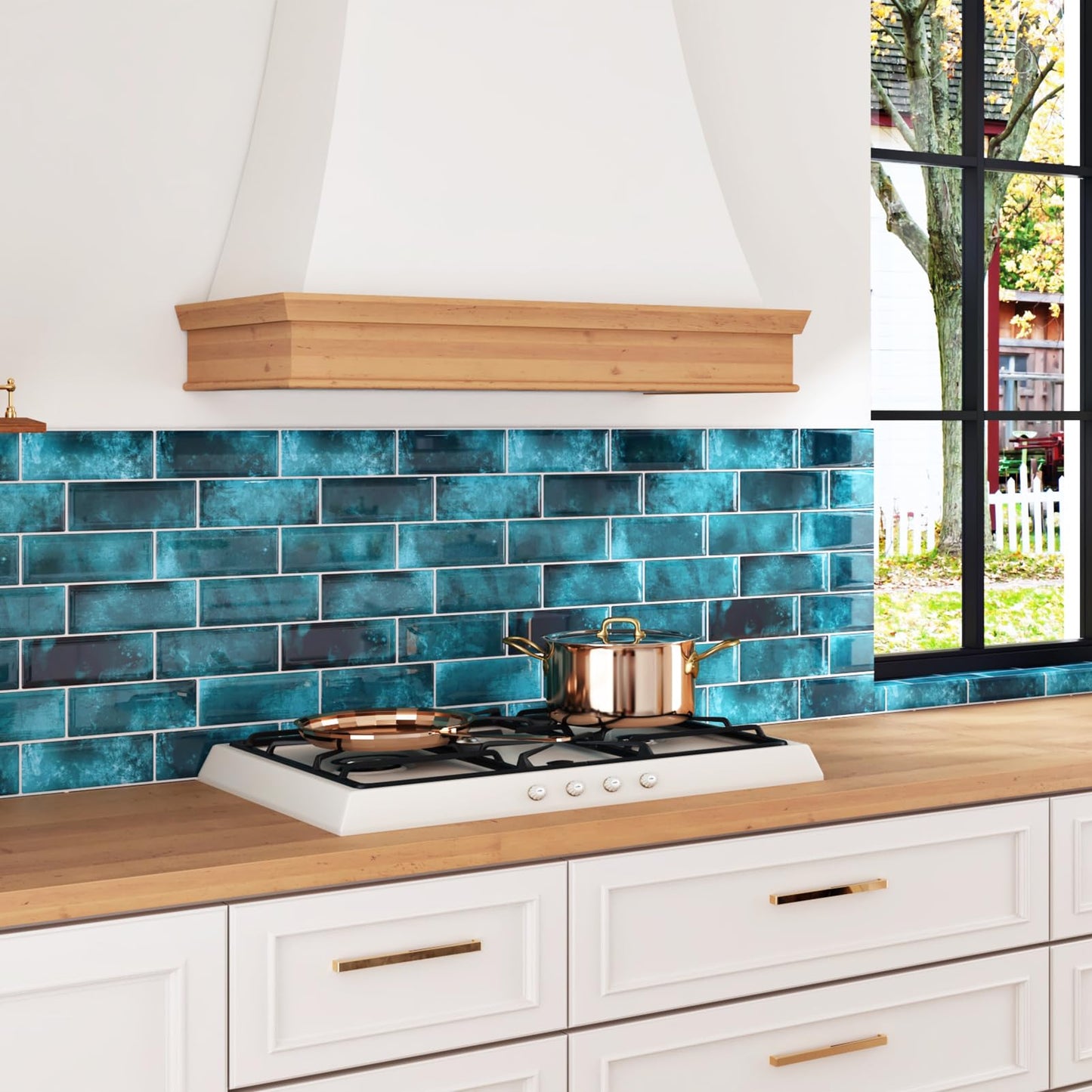Wallercity Marble Blue Peel and Stick Backsplash Glossy Wall Tile Stickers Vinyl Self Adhesive Stick on Subway Tile Back Splash for Kitchen Bathroom 12''x12'' Waterproof 3D Art Wall Tiles Decor 10PCS