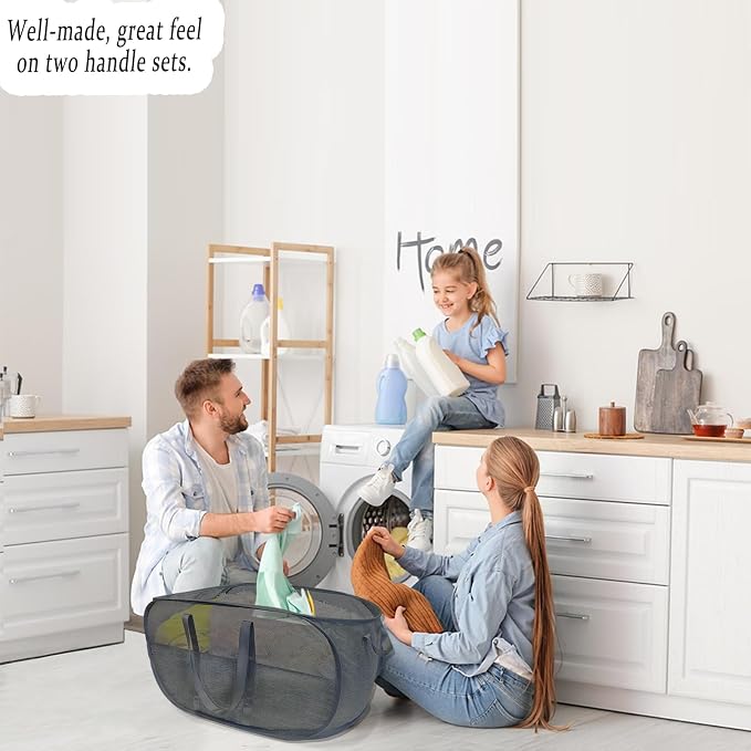 Upgraded 100L Collapsible Laundry Basket, Extra Large Mesh Pop Up Laundry Hamper, Dirty Clothes Hamper with long Handles, Pop-up Hampers for Laundry Travel. Dorm or Home Portable Laundry Basket. Black