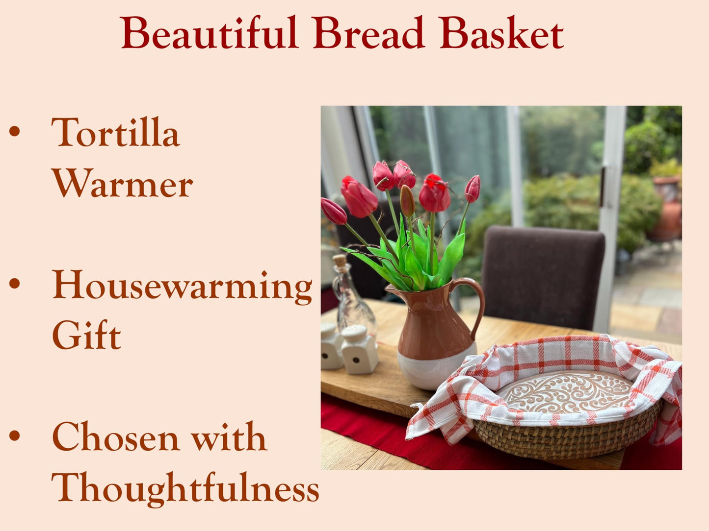 Bread Warmer Basket with Stone - Bread Baskets for Serving Rolls Warming Tortilla, Gift for Bakers Sourdough, Hostess Gifts New Home, Mom Dad Birthday