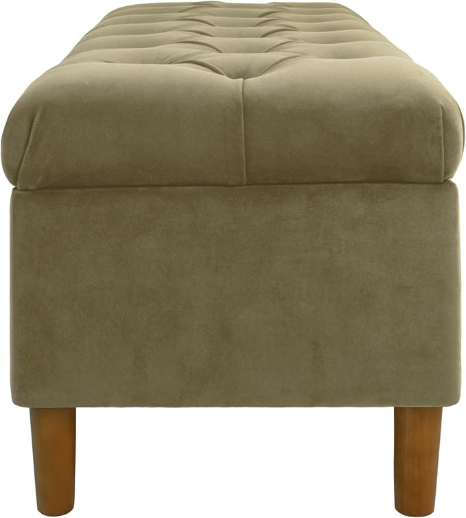 Homepop Home Decor | Tufted Ainsley Button Storage Ottoman Bench with Hinged Lid | Ottoman Bench with Storage for Living Room & Bedroom,Light Sage Green Velvet