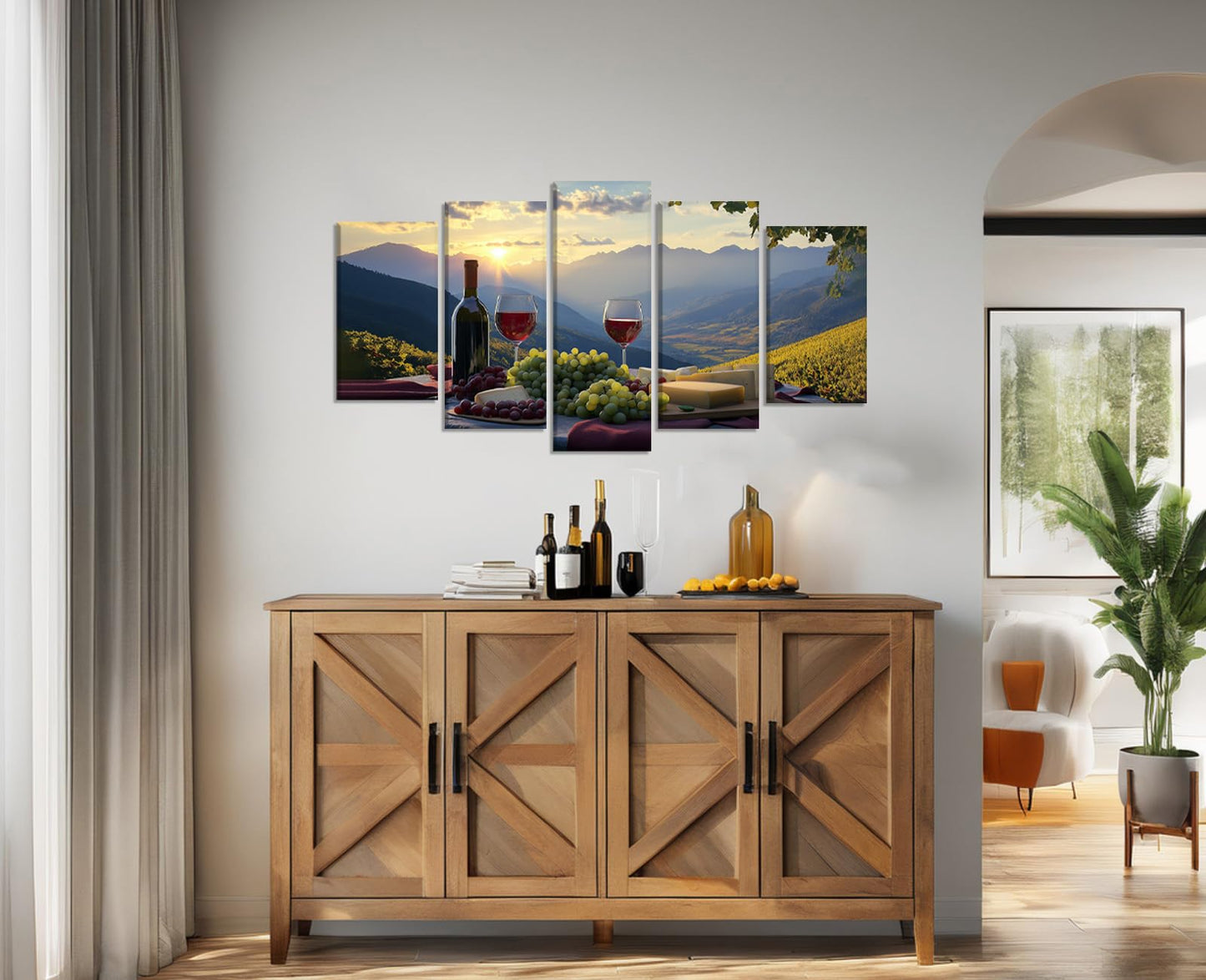 Wine Canvas Wall Art 5 Piece Kitchen Decor Fruit Goblet Painting Prints Mountain Forest Landscape Romantic Poster Bar Restaurant Home Decor Framed Ready to Hang(Wine-4,8x14inx2 8x18inx2 8x22inx1)