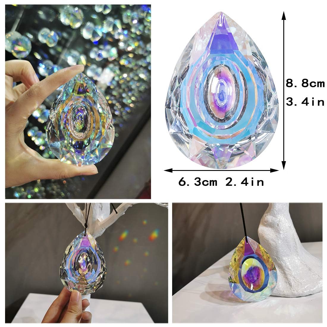89mm/3.5in Hanging Chandelier Crystals Prisms, Rainbow Maker Pendants for Window Sun Catchers Chandelier Parts