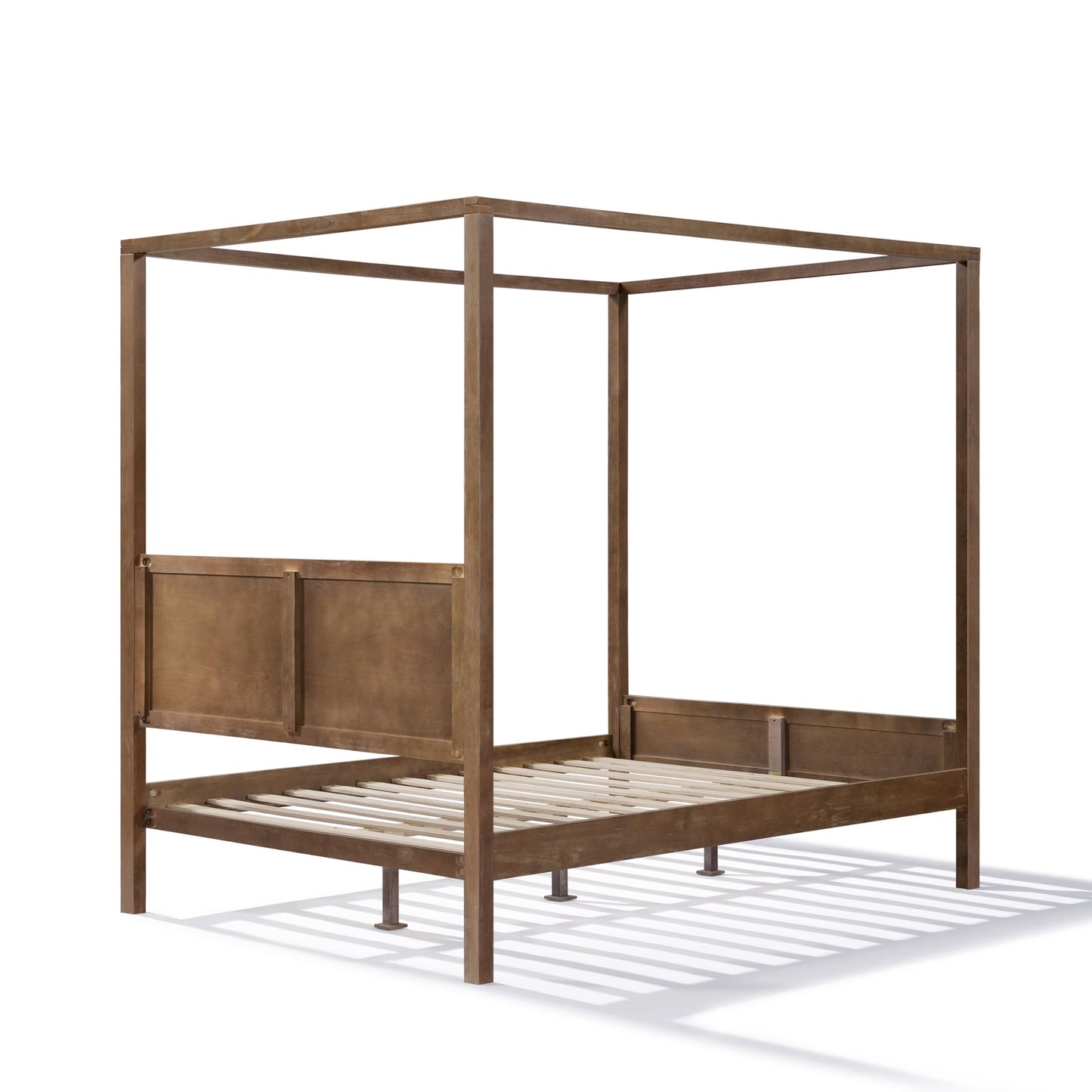 Christopher Knight Home Darnel Wooden Canopy Bed Frame Queen Size with Headboard, 4 Poster Platform Queen Bed Frame, Strong Wood Slat Mattress Support, No Box Spring Needed, Antique Natural