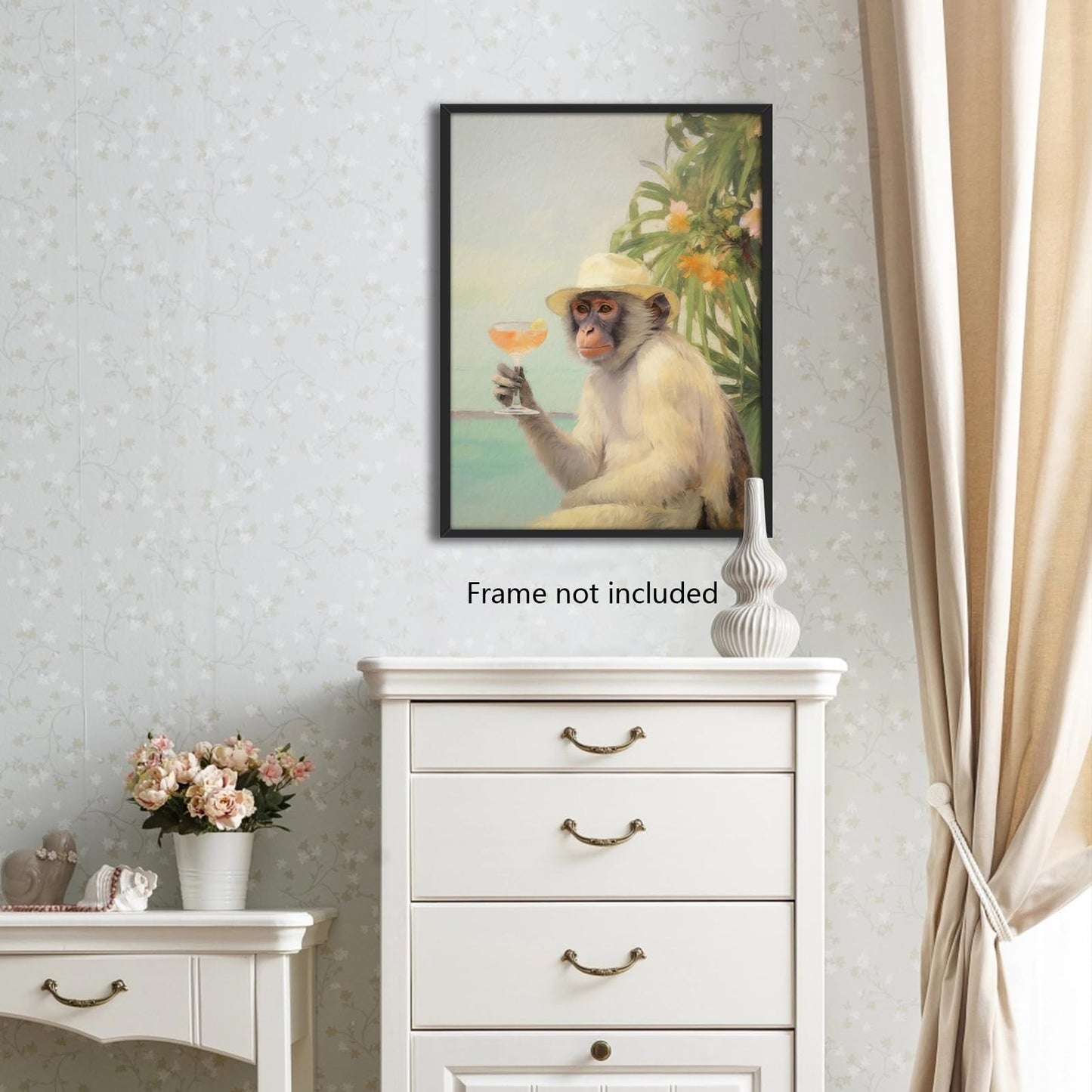 Yuaruo Funky Monkey Cocktail Canvas Wall Art, Retro Bar Cart Room Aesthetic Poster, Cute Funny Animal Painting Print, Cute Monkey on Vacation Dorm Apartment Wall Decor 12x16in Unframed