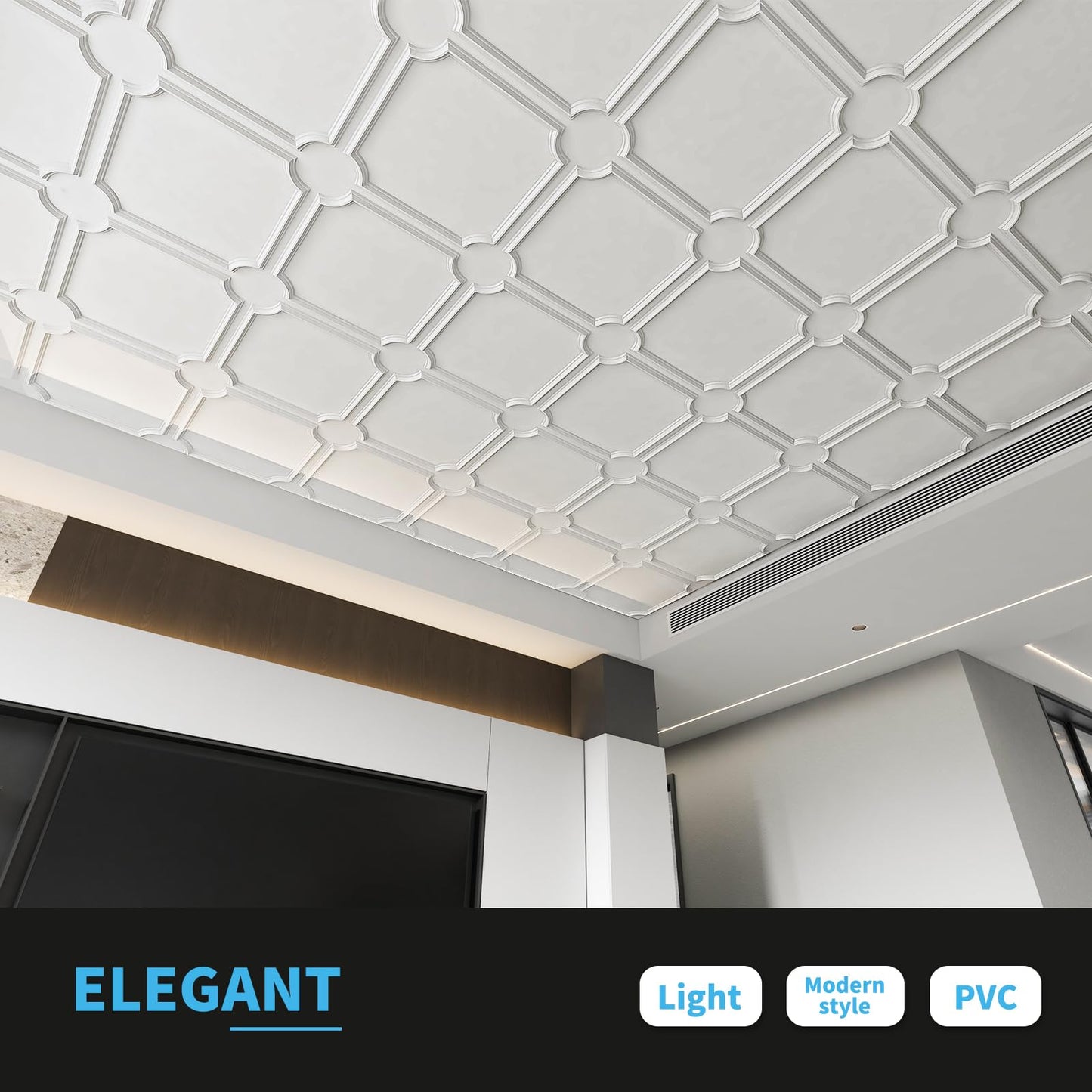 Art3d 2x2 Ft Drop Down PVC Ceiling Tiles, 3D Textured Glue up Ceiling Panel for Office Living Room Home Decor - 12-Pack Covers 48 Sq.Ft, White