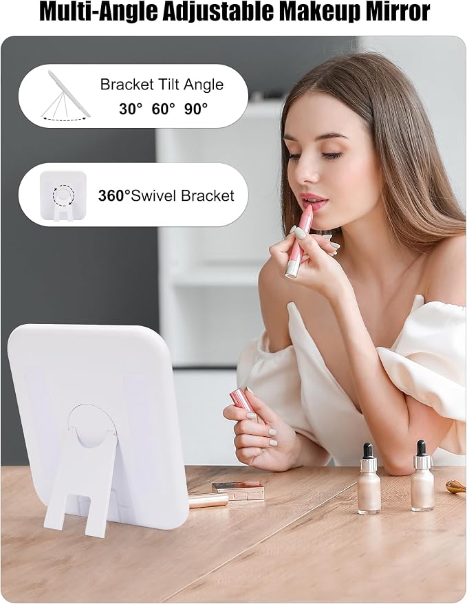 Relavel Travel Makeup Bag With LED Mirror for Women, Cosmetic Organizer Bag with Adjustable Brightness in 3 Color Scenarios, Detachable Dividers, Waterproof Train Case for Daily - White Flower