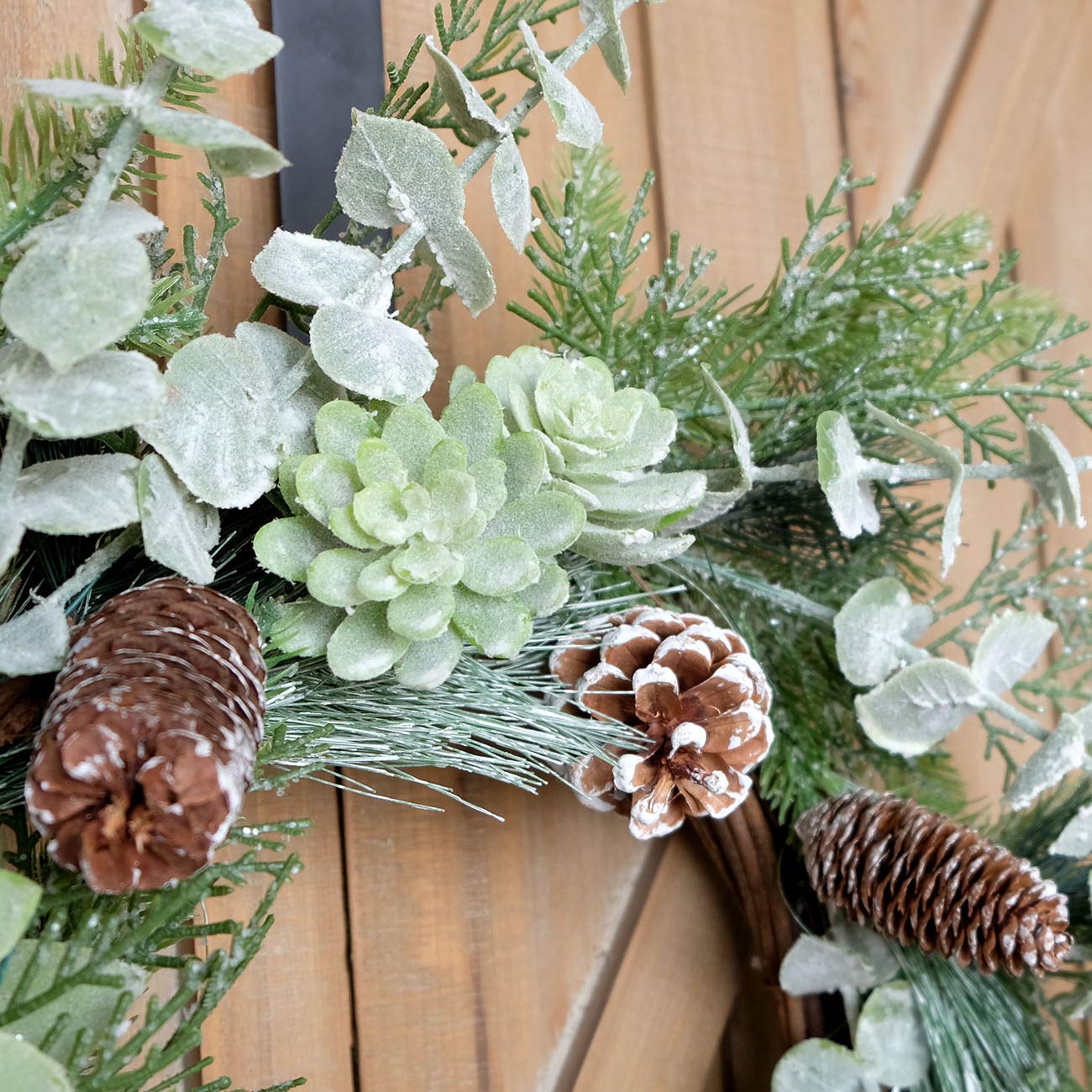 Idyllic 22 Inch Greenery Winter Wreath with Snowy Pine Cones and Succulent Plants - Large Christmas Wreath for Front Door, Rustic Farmhouse Pine Wreath for Indoor Outdoor Decor