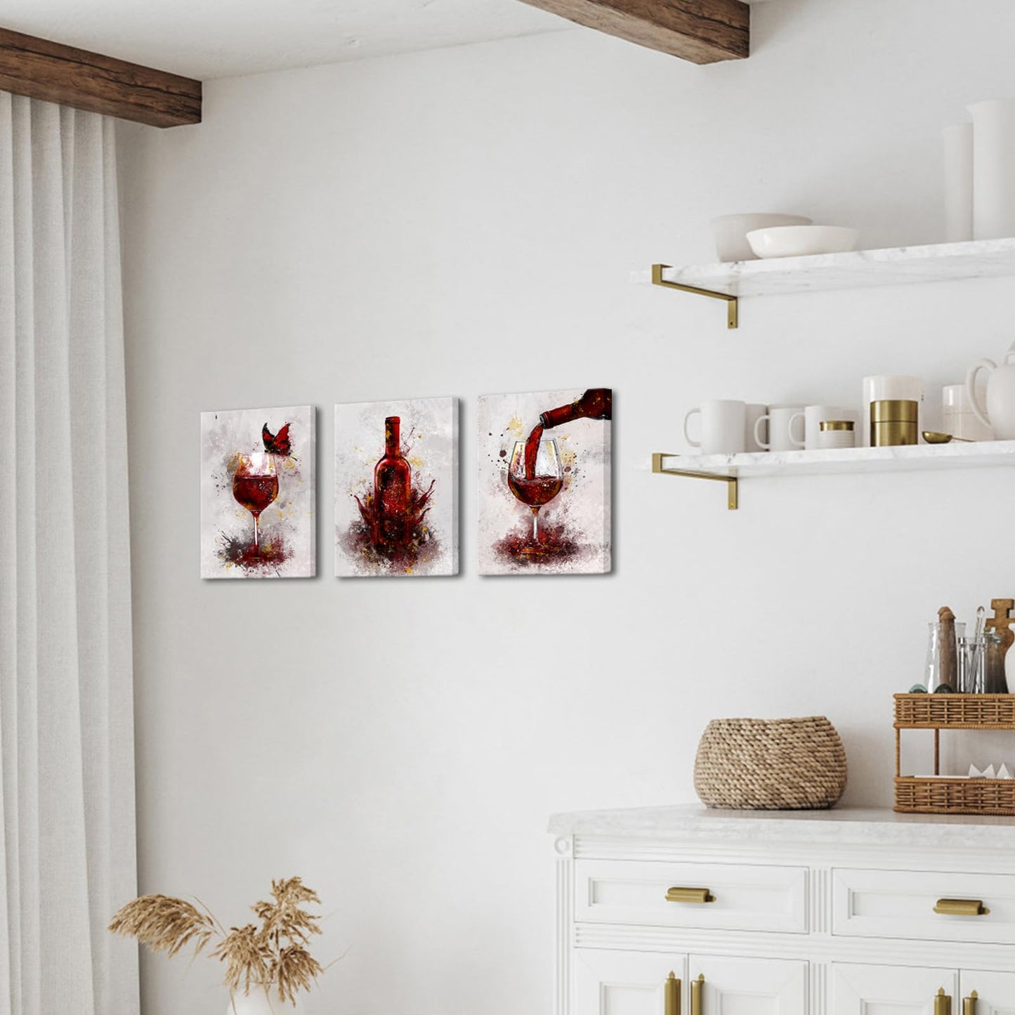 Conipit Wine Wall Decor for Dining Room Wine Glass Wall Painting Red Wall Pictures Prints Artwork Bar Restaurant Decoration 12x16inch per each