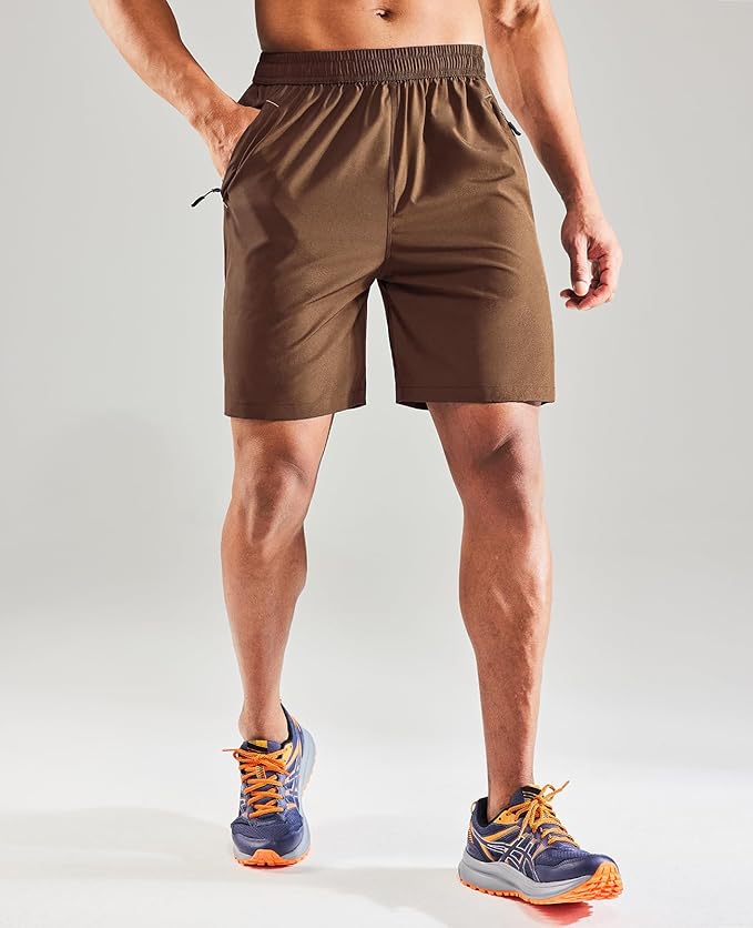 MIER Men's Quick Dry Running Shorts with Zipper Pocket, Elastic Waist Athletic Workout Exercise Fitness Shorts, 7 Inch