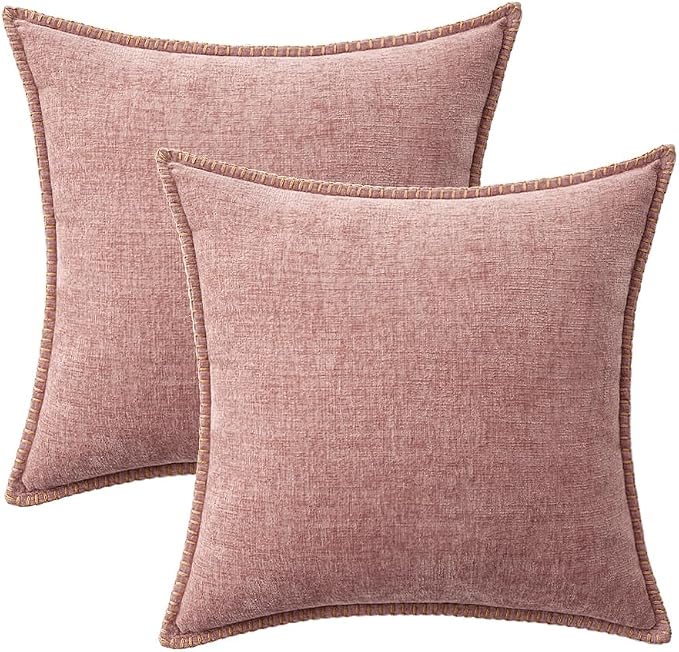 MIULEE Pack of 2 Couch Throw Pillow Covers 20x20 Inch Blush Pink Farmhouse Decorative Pillow Covers with Stitched Edge Soft Chenille Solid Dyed Pillow Covers for Sofa Bed Living Room