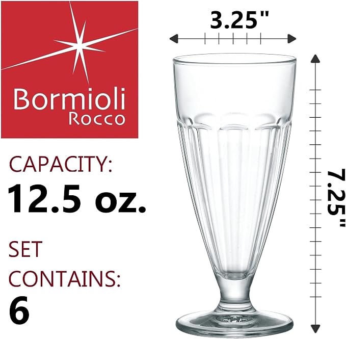 Bormioli Rocco Rock Bar 12.5 oz. Stackable Dessert Glass for Ice Cream Sundaes, Milkshakes, or Smoothies, Set of 6, Clear