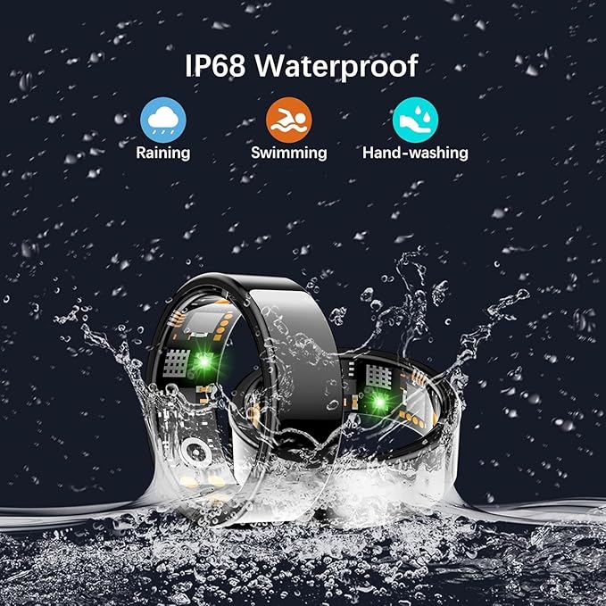 Health Tracker Ring, Smart Health Ring for Women Men with Heart Rate, Blood Oxygen, Sleep Monitor, Steps,Calories, No Subscription Fee, IP68 Waterproof Smart Ring for iPhone & Android (Black, 12)