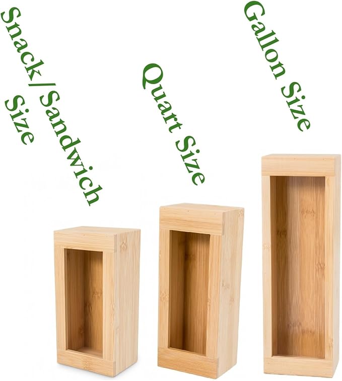 Lipper International Bamboo Storage Bag Organizer Holder and Dispenser for Kitchen Drawer or Countertop, Quart Size