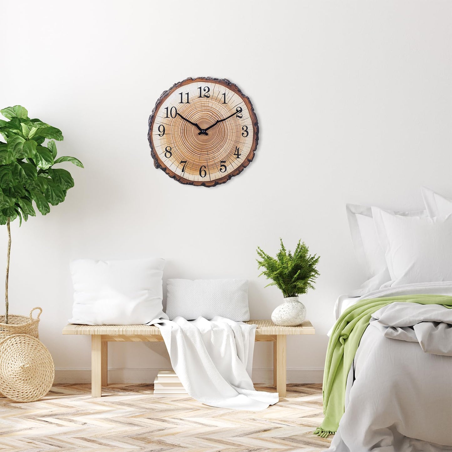 Rustic Wooden Wall Clock 12 Inch Silent Non Ticking Wall Clocks Battery Operated