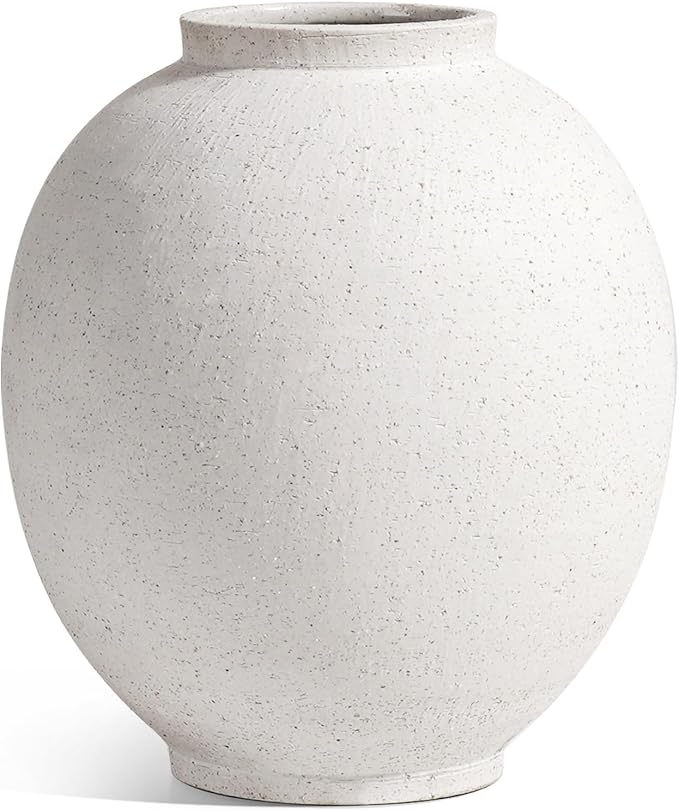 Large White Ceramic Vase - 9.8 Inch Rustic Farmhouse Flower Vase for Home Decor, Minimalist Tall Vases for Living Room, Table, Bathroom, Holiday & Weddings (Sandstone White)