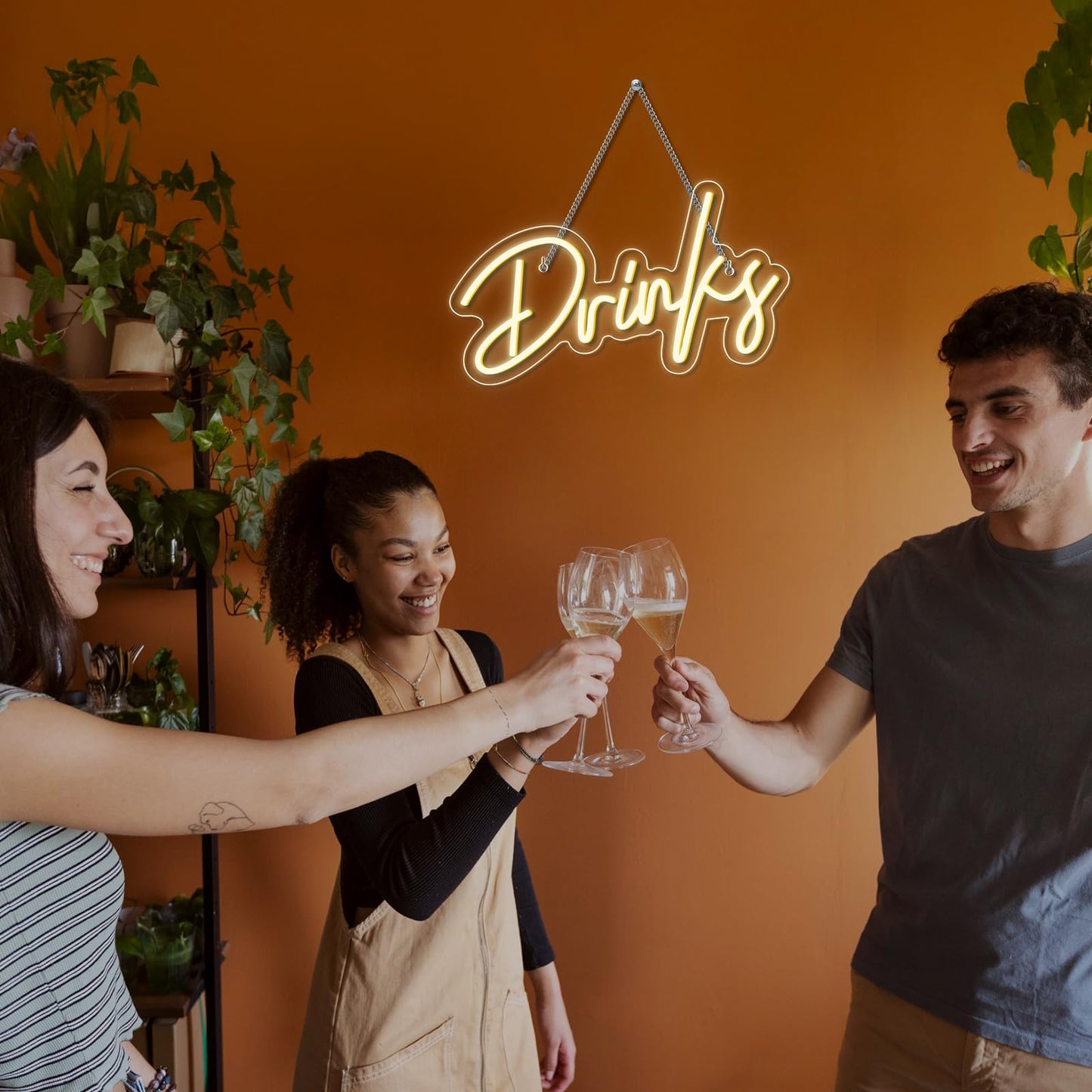 Looklight Drinks Neon Sign,Letters Bar Neon Light,Led Neon Signs for Wall Decor,Warm White Neon Light Sign,USB Light Up Sign for Kitchen Restaurant Bar Cart Accessories Christmas