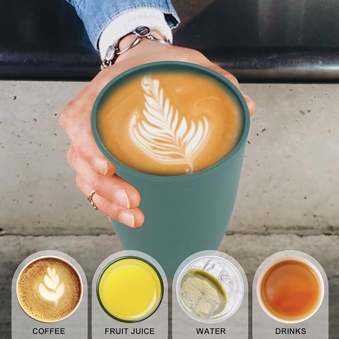 Wrova Wheat Straw Cups 6 PCS Good Alternative to Plastic Reusable Cups 12 oz Unbreakable Drinking Cup Reusable Dishwasher Safe Water Plastic Glasses Green