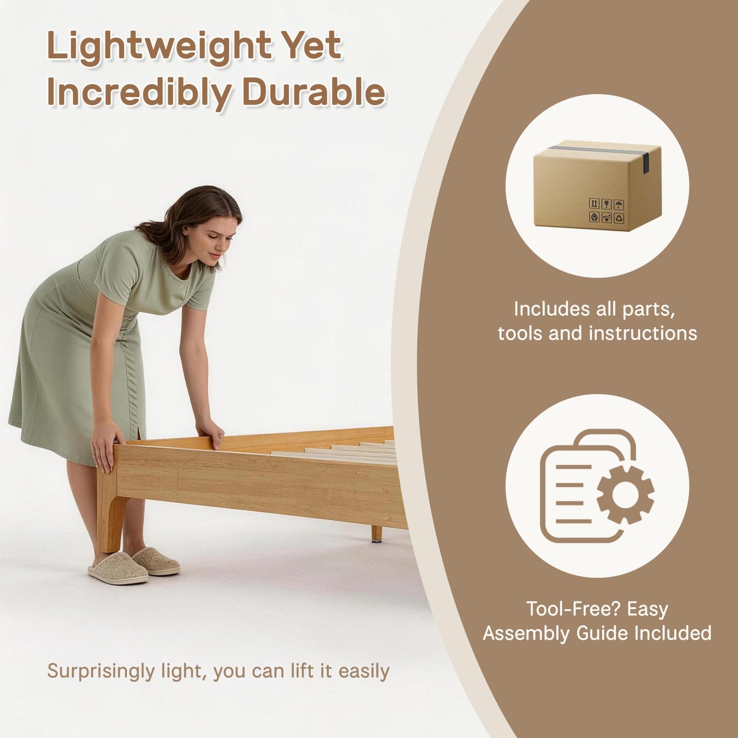 Bellemave Queen Bed Frame with Headboard, Solid Bamboo Platform Bed Frame & Wood Slats Support 800LBS, Japanese Bed Frame Queen Size, No Box Spring Needed, Easy Assembly, Noise Free, Natural