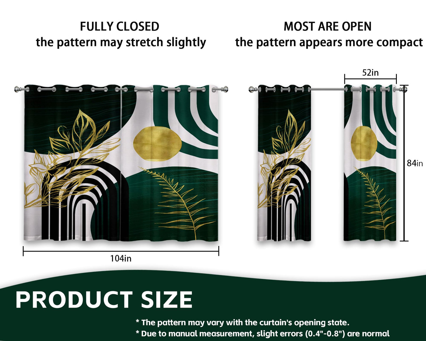 soeeao Mid Century Modern Hunter Green Blackout Curtains Boho, Bohemian MCM Black Emerald Dark Green and Gold Window Drapes for Bedroom Living Room, 84 inch Length 2 Panels Set, 52x84 inch
