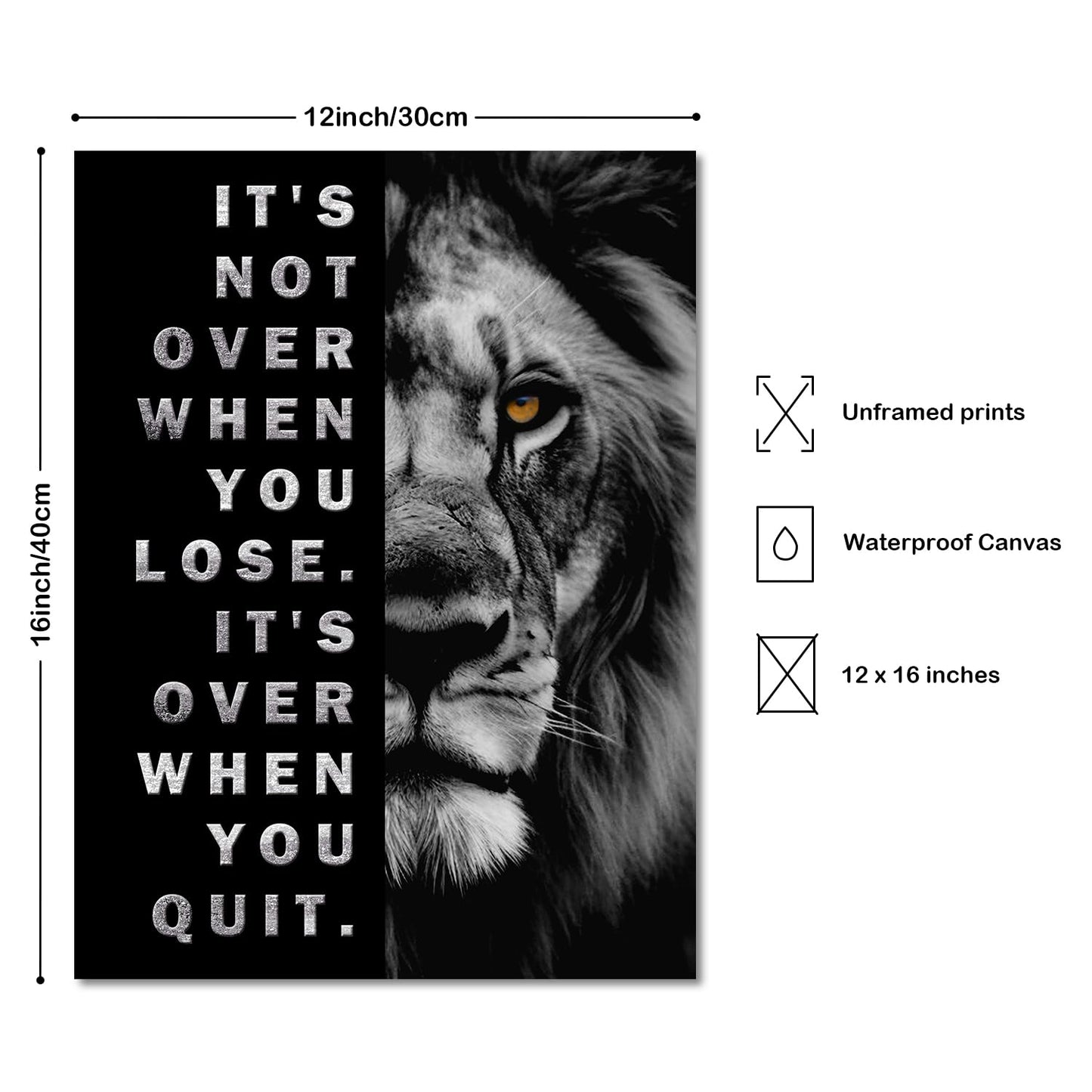 NymphFable Lion Inspirational Wall Art Motivational Quotes Posters Positive Affirmations Wall Decor Black and White Pictures for Office Gym Bedroom 12x16 in Unframed