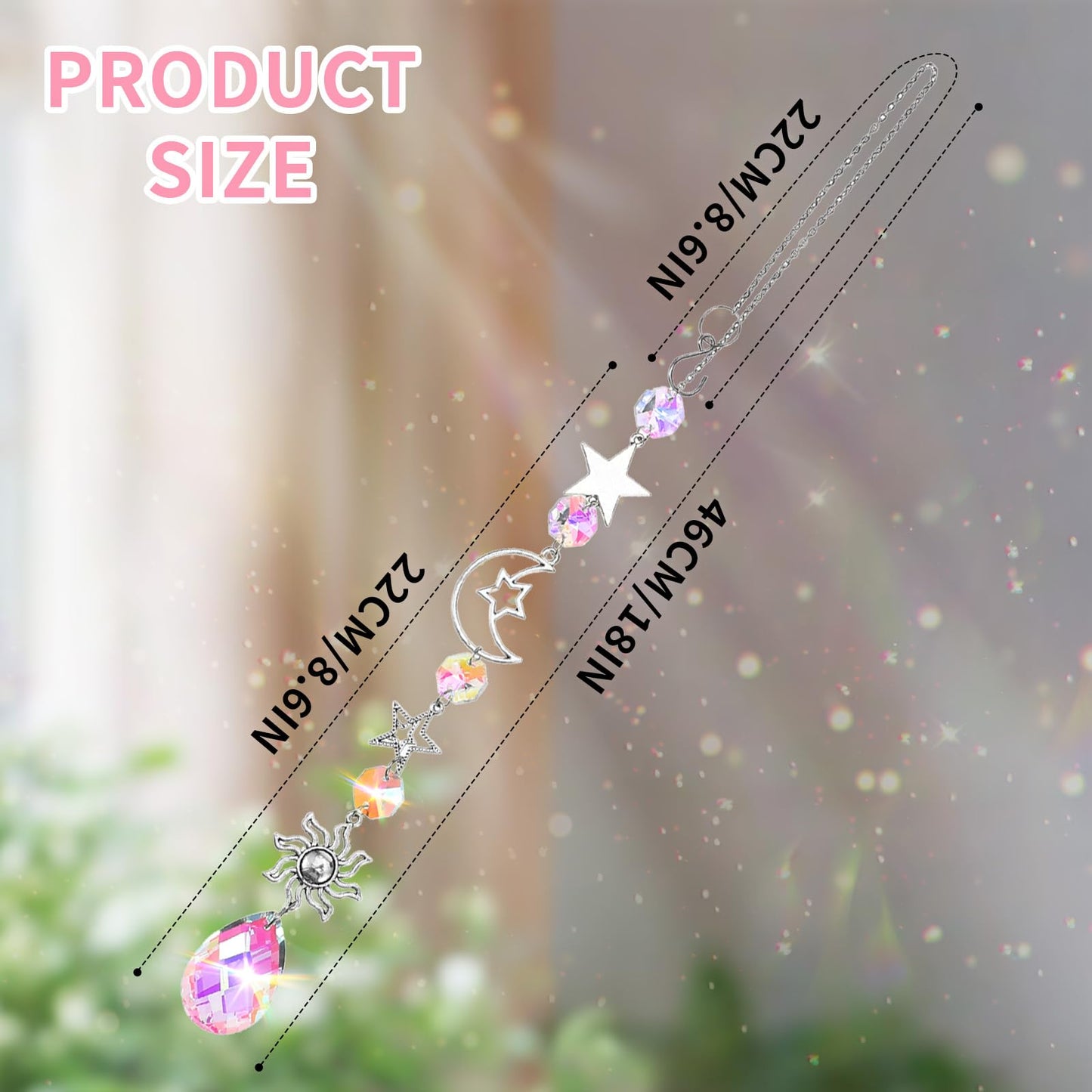 AOZUO Moon and Star Rear View Mirror Charm, Crystal Boho Car Hanging Decor Cute Suncatcher Healing Car Ornaments for Women Men